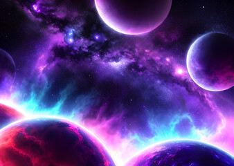 Obraz na płótnie Canvas Space colorful in purple shades background with realistic shining stars infinite universe,Generative AI 