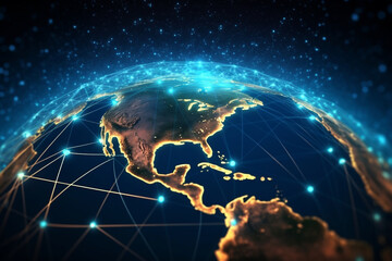 Global network connection covering earth with link of innovative perception . Concept of international trading and digital investment, 5G global wireless connection and future of internet of things