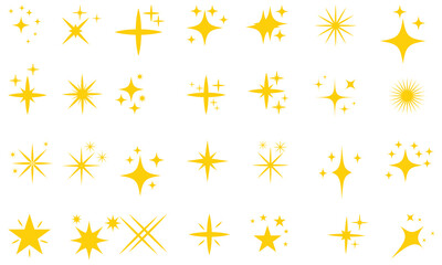  Set of  Twinkle stars. Shiny twinkle sparks. Seamless pattern with stars. Yellow,  orange sparkles symbols vector. The set of  sparkle stars icon. Glittering star vector. Glowing light effect stars  - obrazy, fototapety, plakaty