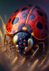 ladybug on a leaf - obrazy, fototapety, plakaty