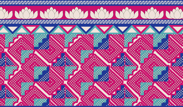 Fototapeta Digital textile elements design elegant Aztec style cross stich motifs combination design front and back stylish concept with luxury geometrical floral leaves and ethnic unique design ready for print