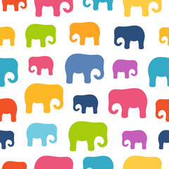 Colorful elephant silhouette seamless pattern