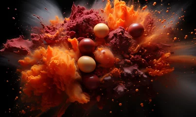 Fotobehang Healthy food of different fruits and vegetables. Mix Food Explosion, top view © Andreas