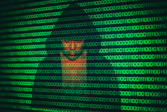 Internet cyber crime concept. Hacker working on a code on dark digital background.