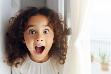 Excited, surprised, the girl looked outside.