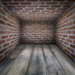 red brick tile room with wood floor