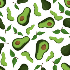Seamless vector pattern with avocado fruit and leaves