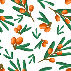Seamless vector pattern with cornel fruit and leaves