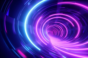 Naklejka premium Gradient neon spiral metal tunnel background. Endless flight forward. Modern neon lighting. 3d illustration
