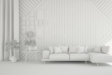 Grey interior desigh concept with furniture. 3D illustration