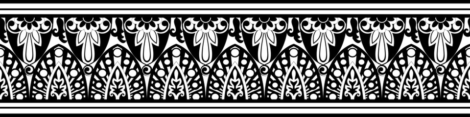 Seamless geometric border. Polynesian wrist tattoos Black bracelet pattern. Traditional Maori design for creating templates and printing patterns. - obrazy, fototapety, plakaty