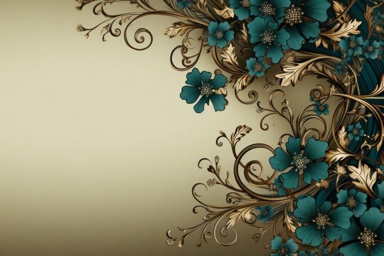 blue and beige blooming floral pattern background design. decorative filigree ornament plant illustration.