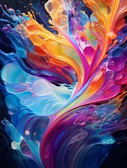 Dynamic waves of liquid energy collide and burst forth in a breathtaking display of vivid colors, creating a 3D abstract masterpiece that captivates with its fluid beauty