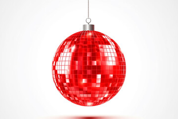 disco ball red, hanging, isolated on white background