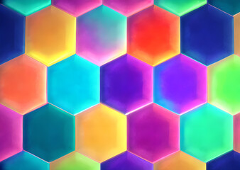 Multicolored patterns with repeating hexagonal mosaics hexagons mosaic background design Modern technology geometric ,Generative AI	