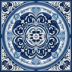 Fototapeta premium Mediterranean blue tile patterns, Portuguese tile patterns, ceramic tile pattern for kitchen, bathroom,