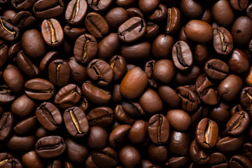 Fototapeta premium Coffee beans grains background close up