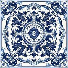 Fototapeta na wymiar Mediterranean blue tile patterns, Portuguese tile patterns, ceramic tile pattern for kitchen, bathroom,