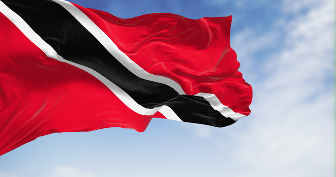 Trinidad and Tobago national flag waving on a clear day