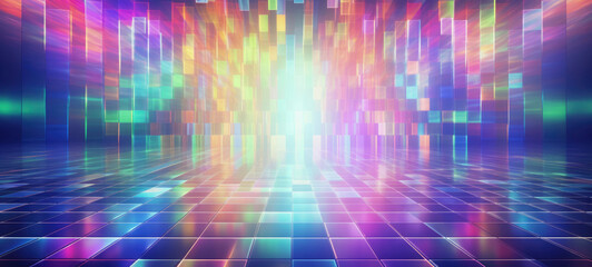 Disco style background with neon blue and purple lights, bokeh - obrazy, fototapety, plakaty