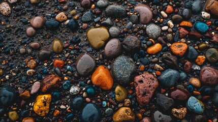 Colorful natural beach pebbles texture background
