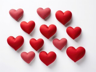 red hearts on pure white background,