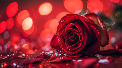 Red rose bouquet for Valentine's Day celebration with bokeh background