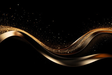 gold shiny glitter sparkles abstract wave, design invented element, on black background