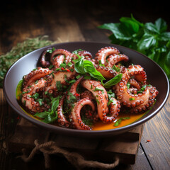 Octopus with garlic and parsley.