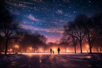 Ice Skating Under the Stars - Generative AI - obrazy, fototapety, plakaty