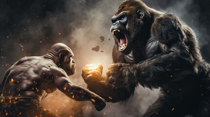 Collage photo of aggressive beast giant gorilla - obrazy, fototapety, plakaty