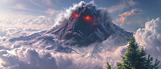 Mountain with red eyes and smoking weed - obrazy, fototapety, plakaty