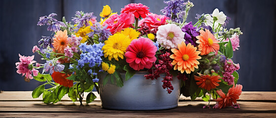 Colorful arrangement of potted flowers
