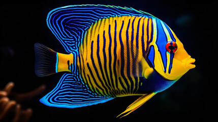 Colorful Blue Yellow Emperor Angelfish Pomacanthus