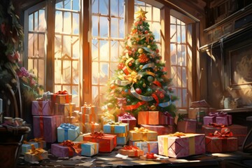 Fototapeta premium Christmas Morning Surprises - Generative AI