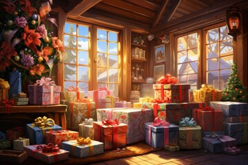 Obraz premium Christmas Morning Surprises - Generative AI