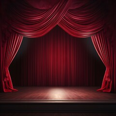 Eine leere Bühne mit einem roten Samtvorhang