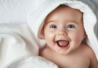 Blonde baby with towel