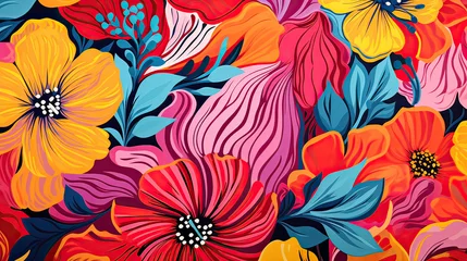 Fotobehang A bold and graphic floral design with oversized abstract flowers, featuring bright and saturated colors for a statement-making background Ai Generative © SK