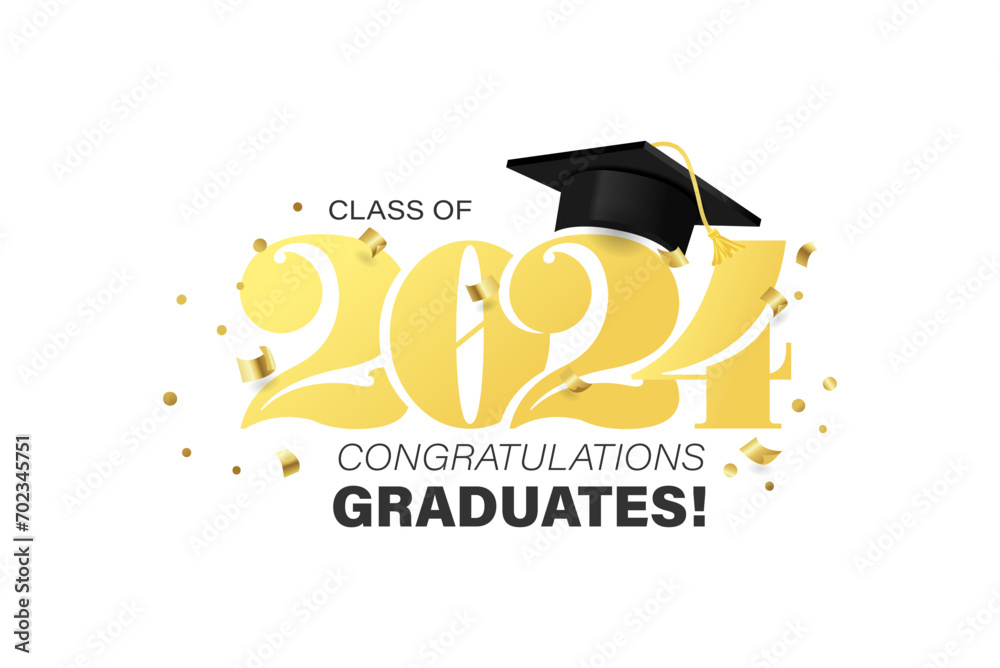 Aufkleber elegant class of 2024 graduation greeting card design. chic typography design with graduation cap an