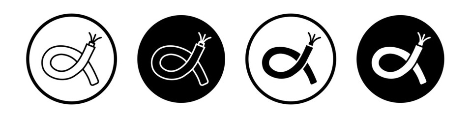 Electric cable icon set. copper and optic fiber power safety cable vector symbol in a black filled and outlined style. Broken fibre wire sign.