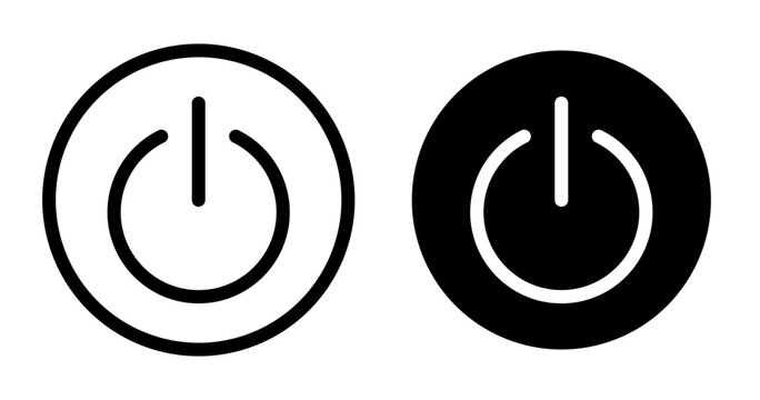 Button on off icon set. Power Turn off switch vector symbol in a black filled and outlined style. Shutdown and logout button sign.