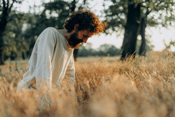 Jesus Christ Alone in the Garden, Meditating and Praying