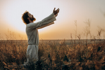 Jesus Christ  the Garden, Meditating and Praying - 702345994