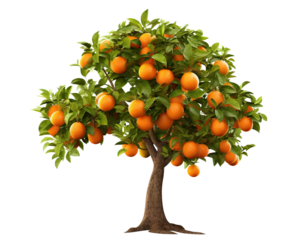 Orange tree with ripe delicious oranges, cut out