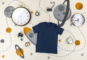 T-shirt mockups prepared with the clock concept on different and beautiful backgrounds. 