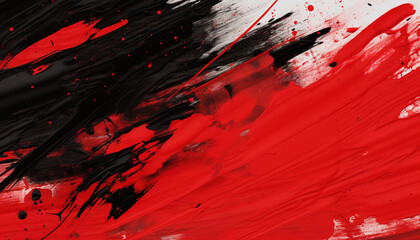 a red and black painting with black and white paint
