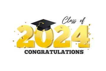 Gold design for graduation ceremony. Class of 2024. Congratulations graduates typography design template for shirt, stamp, logo, card, invitation etc. Vector illustration
