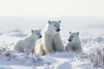 The playful interaction of polar bear cubs on a snowy tundra