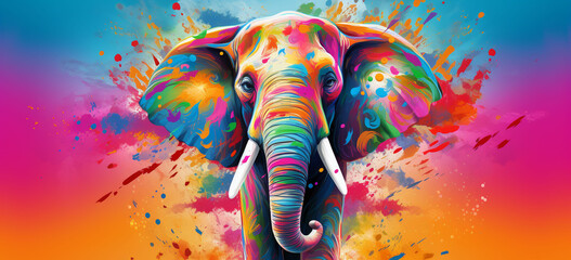 Illustration of an elephant on a colorful background holi festival concept